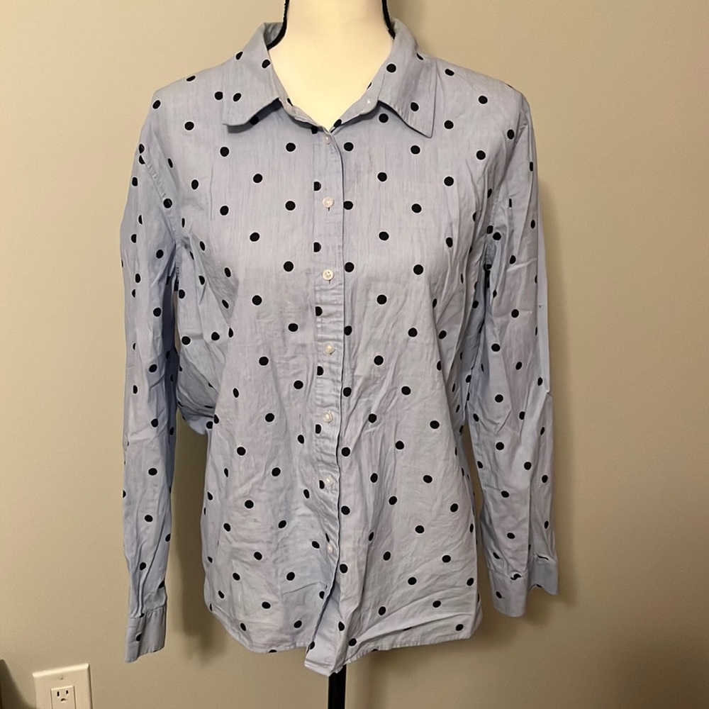 Talbots Chambray Polka Dot Button Down Shirt